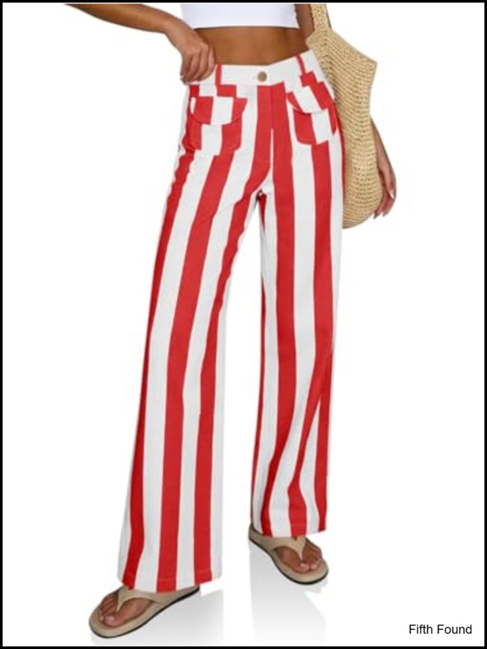 High Waist Striped Wide Leg Jeans Cotton Denim Pants Casual